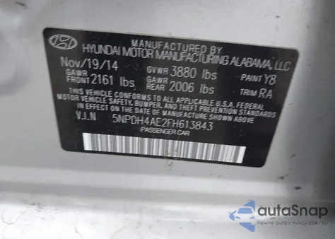 2015 Hyundai Elantra Se z USA, uszkodzony, nr VIN 5NPDH4AE2FH613843